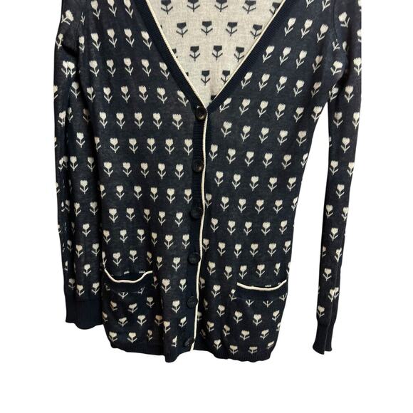 Anthropologie Sparrow Navy Cream Tulip Button Down Cardigan Lightweight XS - Picture 5 of 7